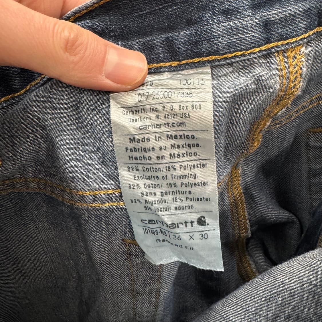 칼하트 릴렉스드 핏 데님 팬츠 후면 포켓 로고 포인트 중청 상품이미지7