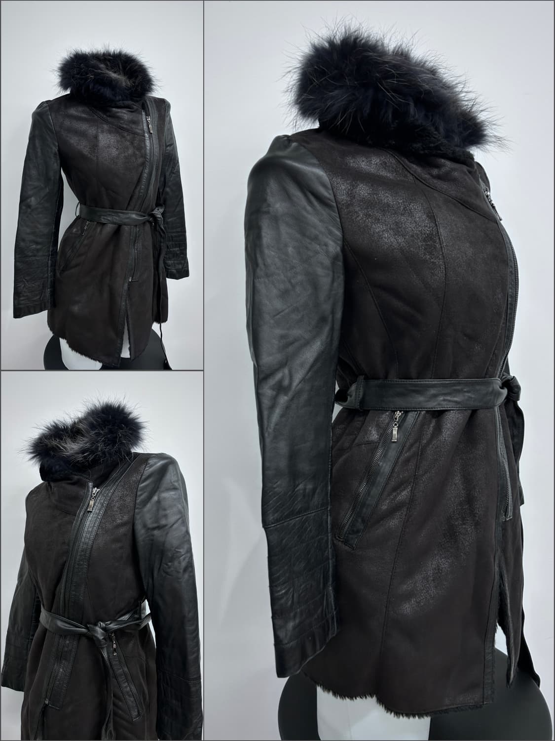 사선 시어링 퍼 코팅 자켓 상품이미지1