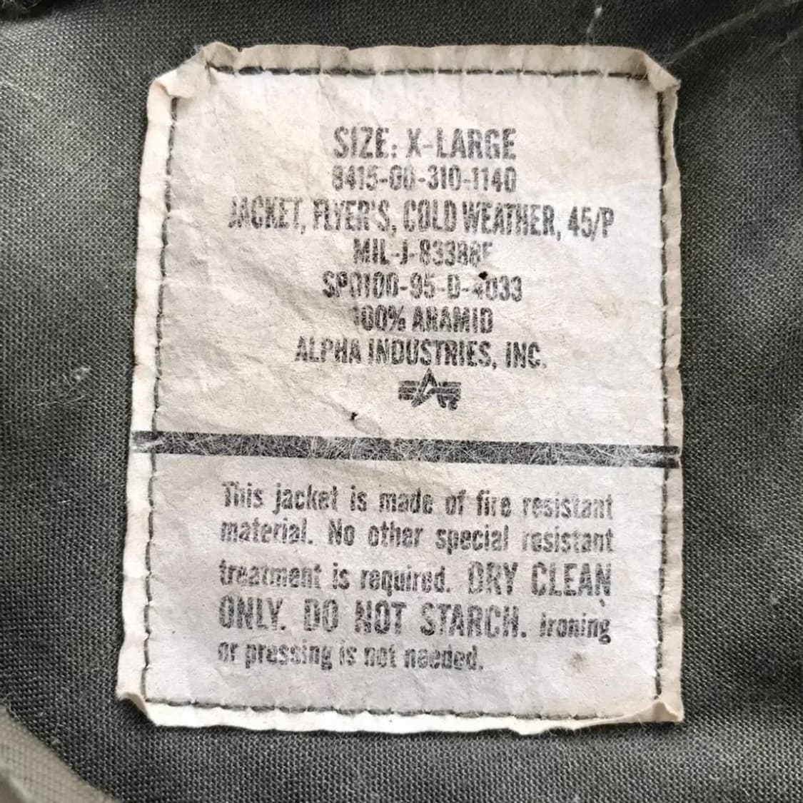 1985 알파 인더스트리 오리지널 CWU-45/P 노멕스 플라이트 자켓 상품이미지3