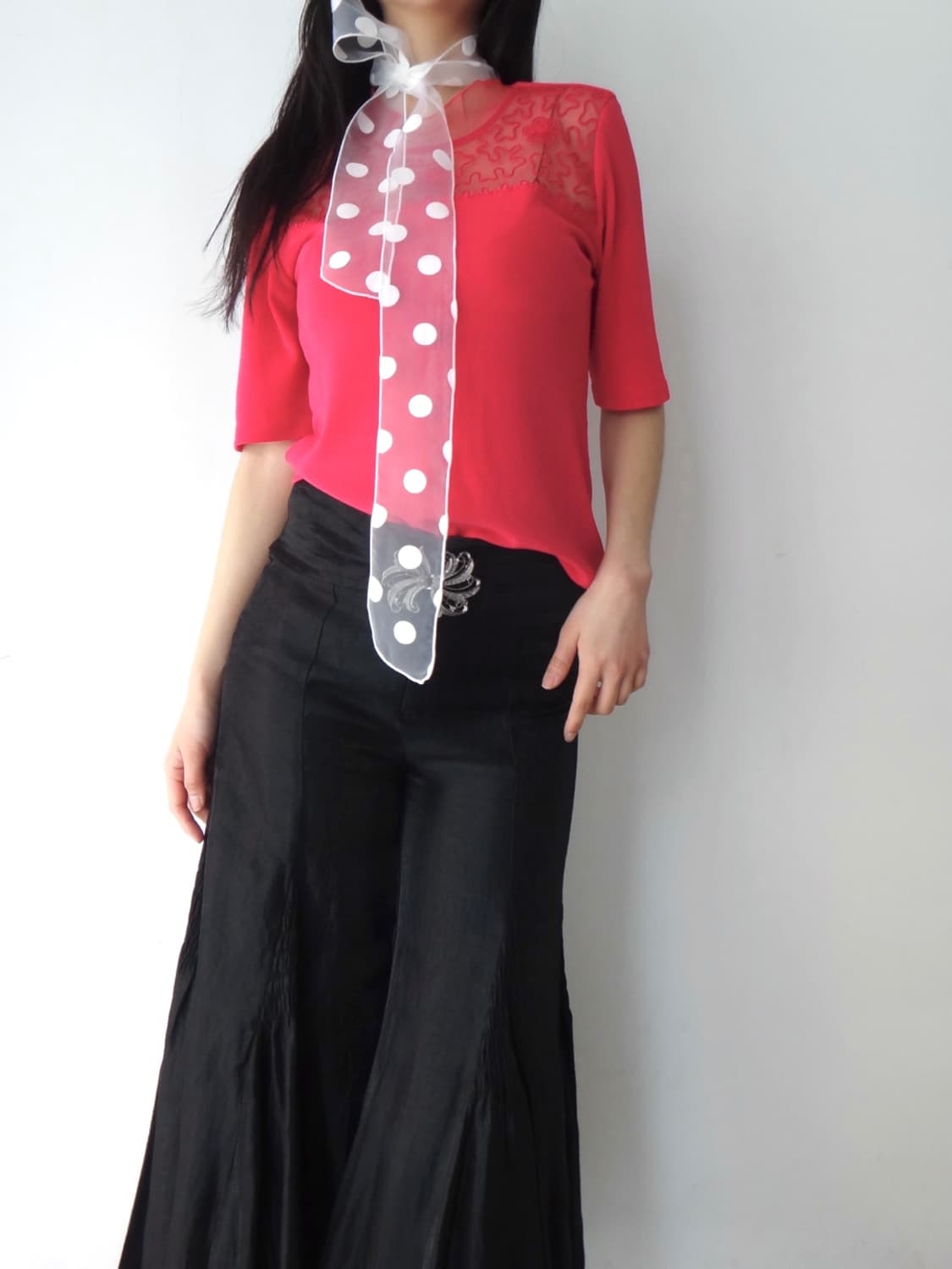 Organza swirl trim tencel top  상품이미지5