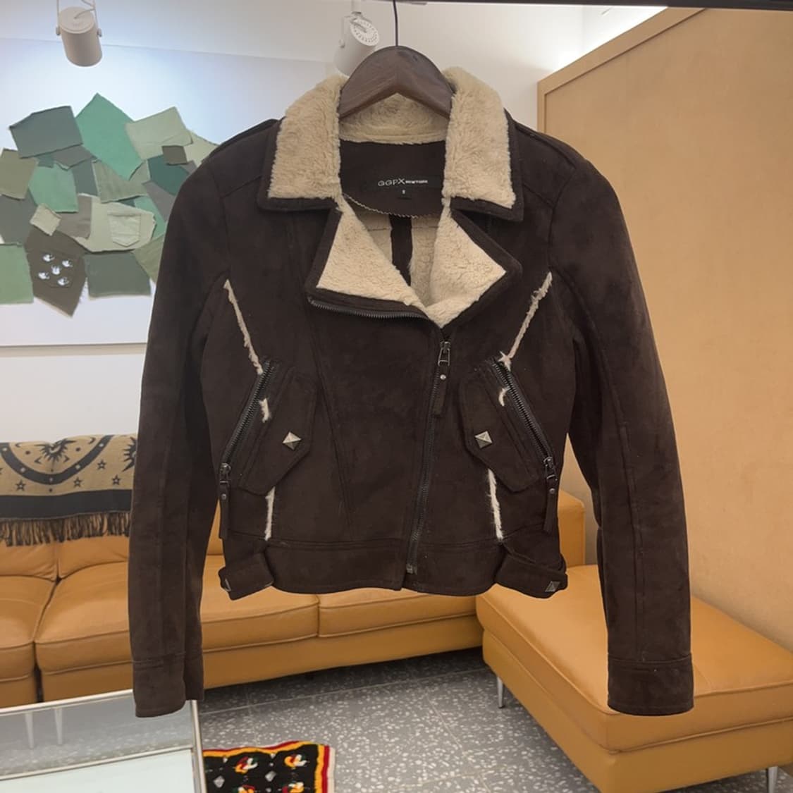 GGPX 빈티지 스웨이드 양털 쉐르파 크롭 자켓 S C06489 상품이미지3