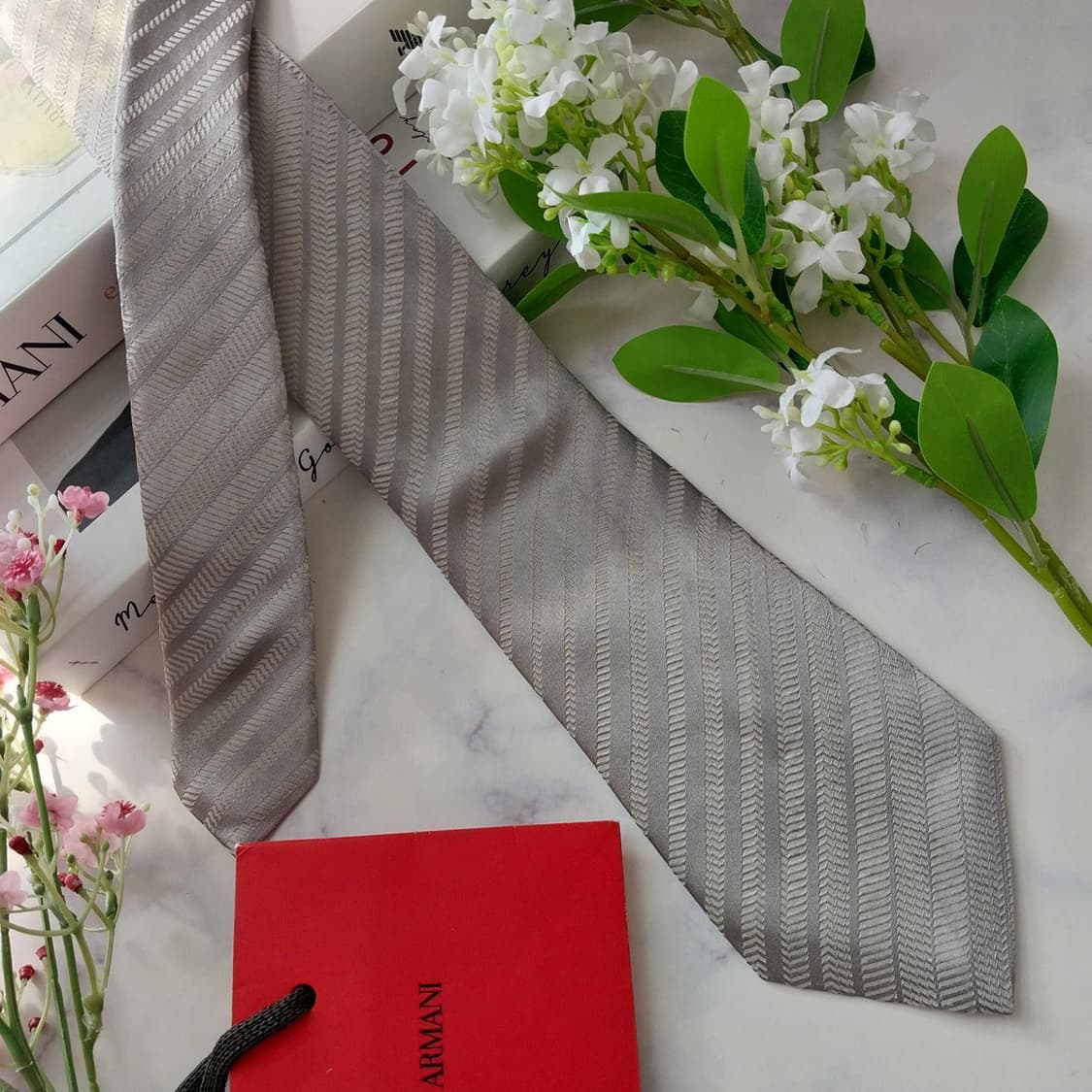조르지오 아르마니 실크 실버 패턴 넥타이 8.8cm A+등급 K1808 상품이미지4