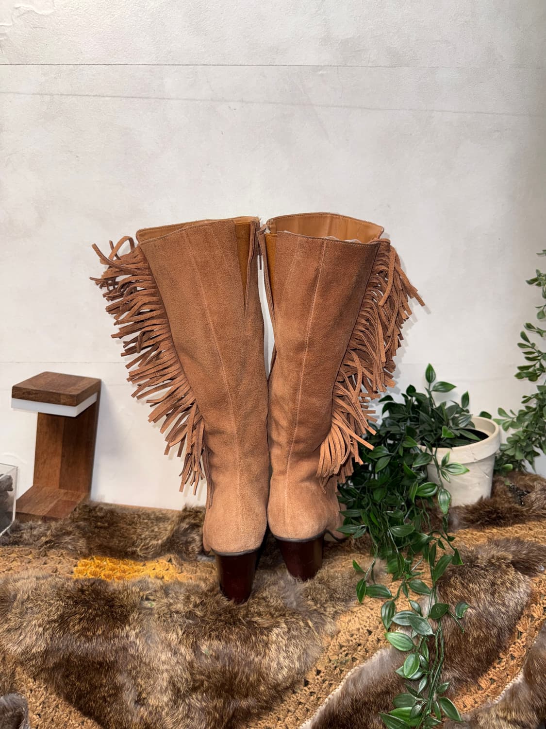 Camel western suede fringe boots 상품이미지4