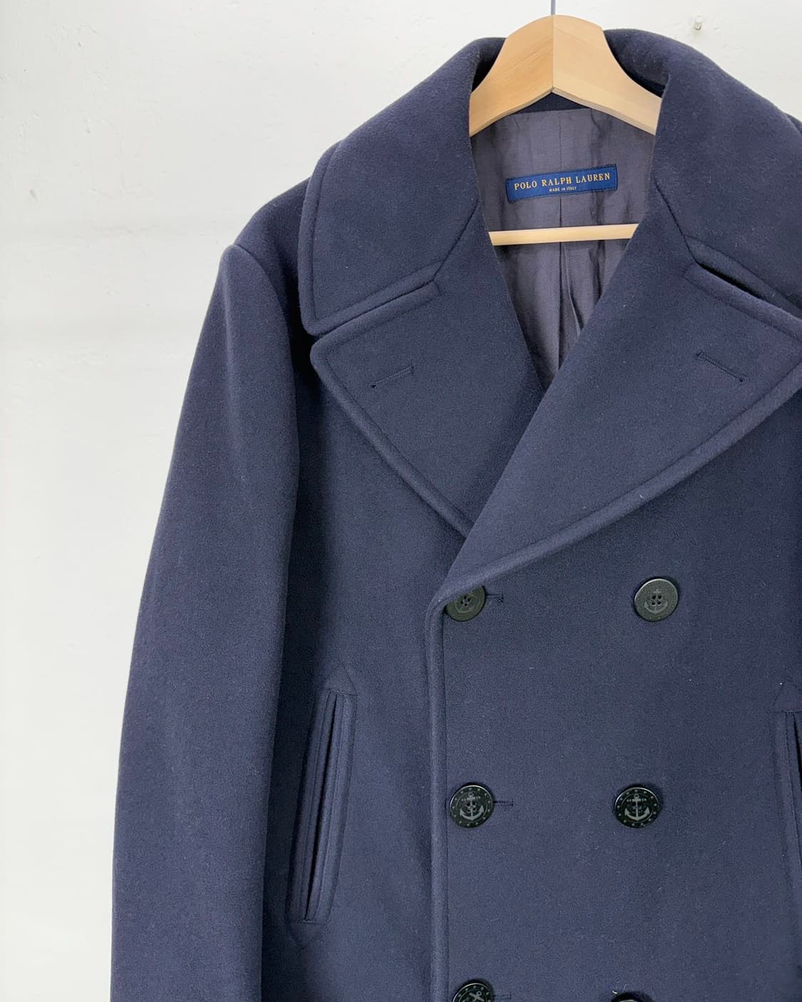 폴로 랄프로렌 네이비 울 블랜드 더블 브레스티드 숏 코트 상품이미지2