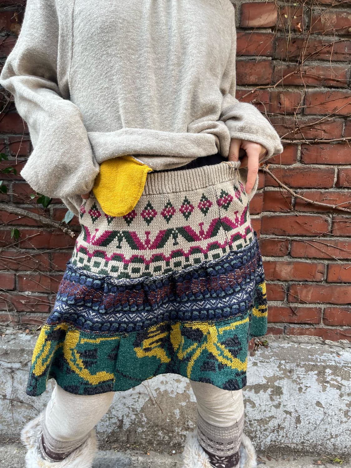 히피패턴 니트 패치 미니 스커트 상품이미지3