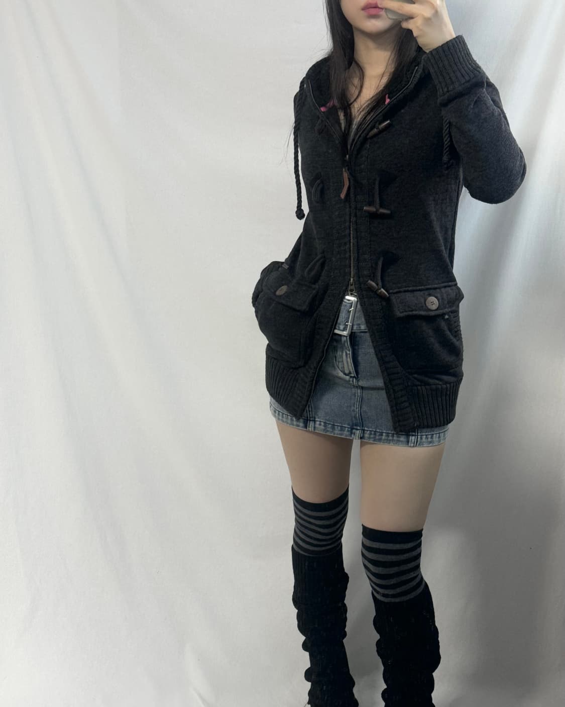 토글 버튼 니트 후디드 집업 상품이미지4