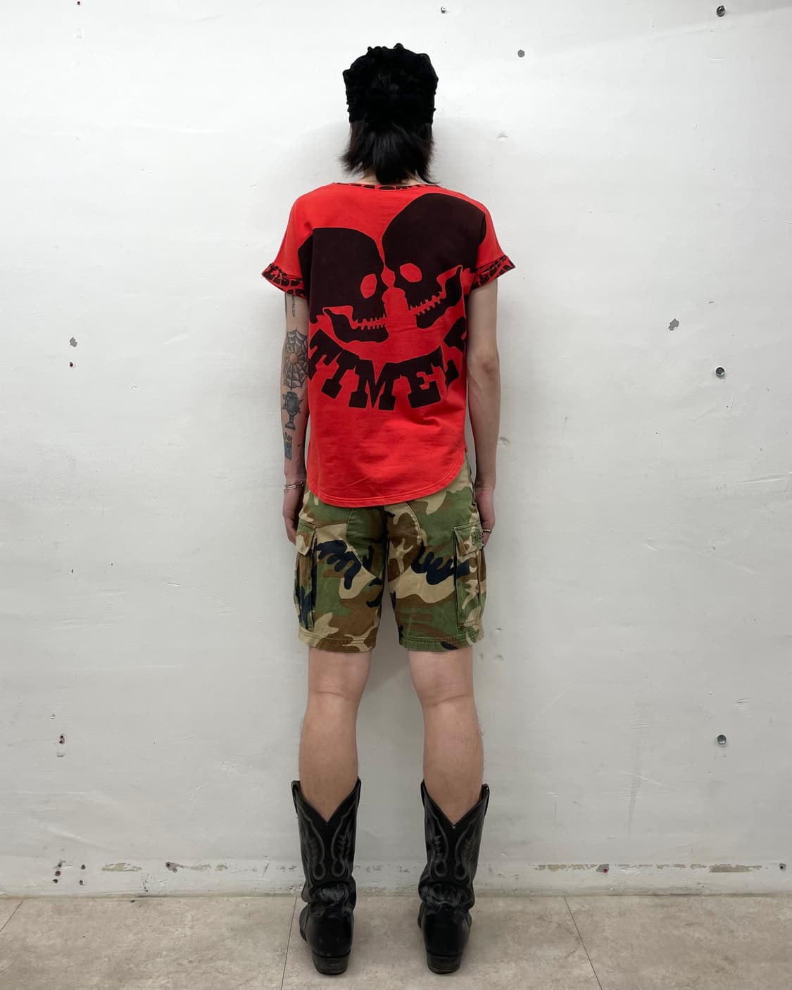  Two skull lettering red T-shirt 상품이미지6