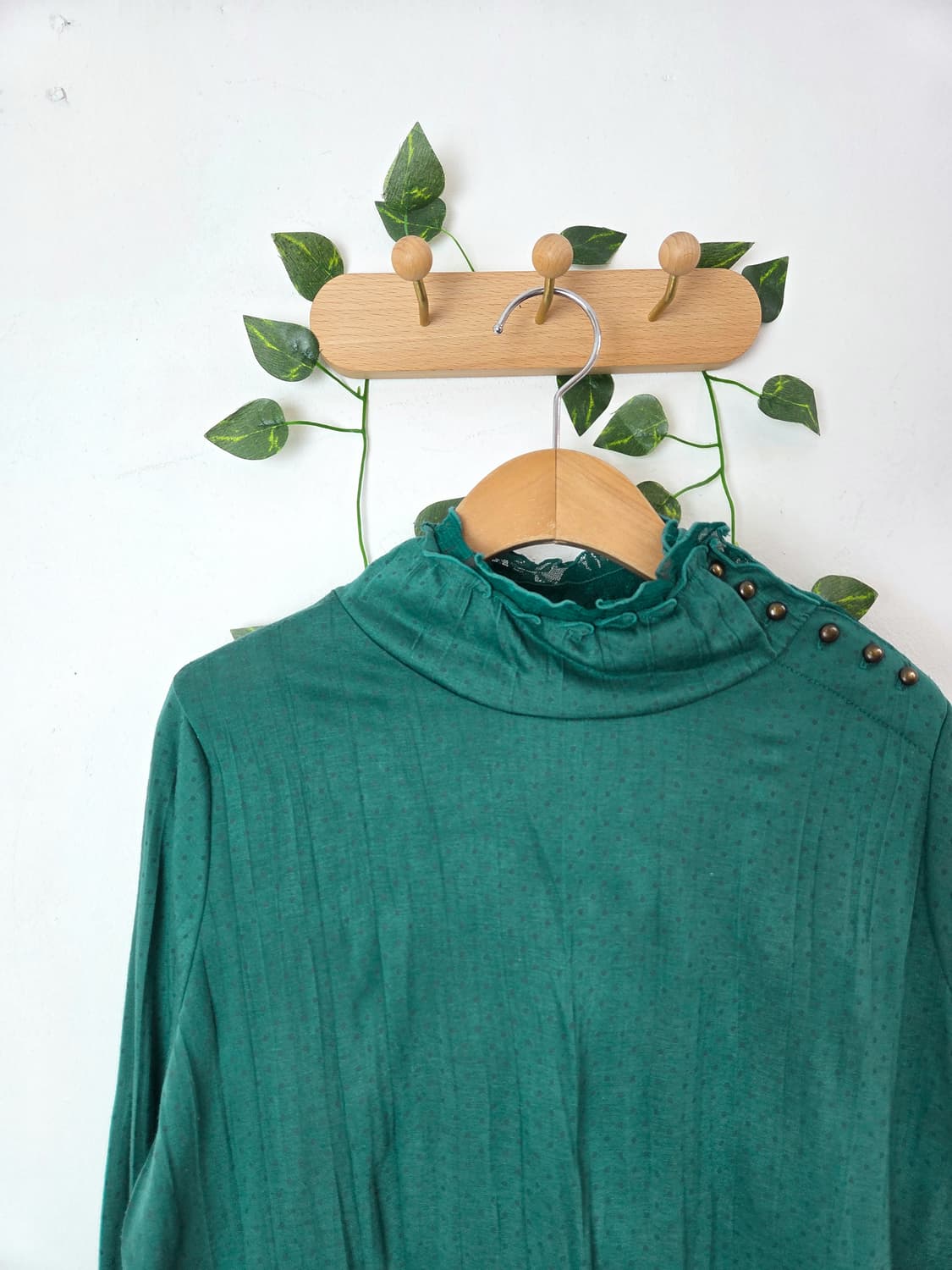 청록 도트 목폴라 슬리브 상품이미지2