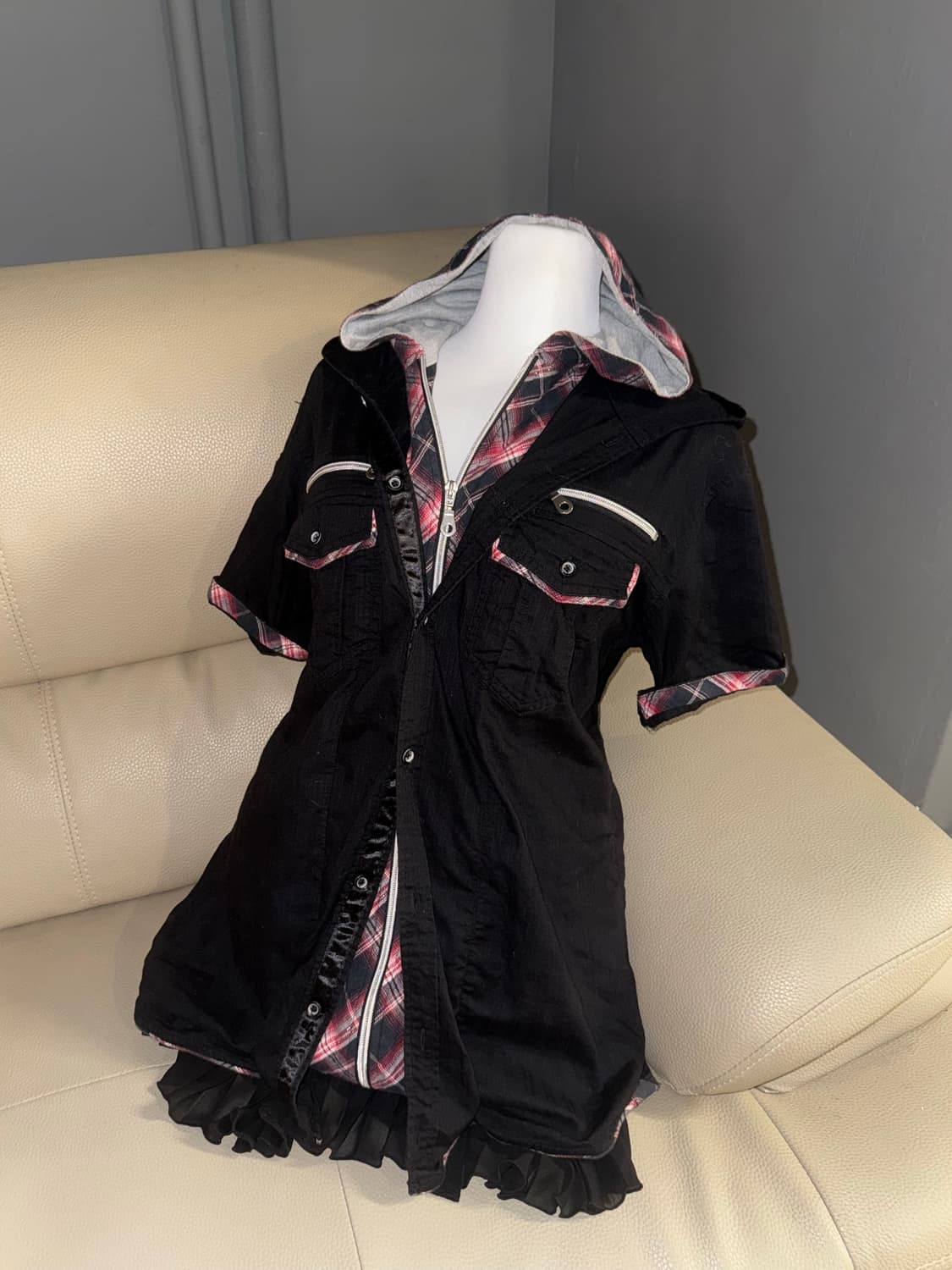 check hood layered detail shirt 상품이미지1