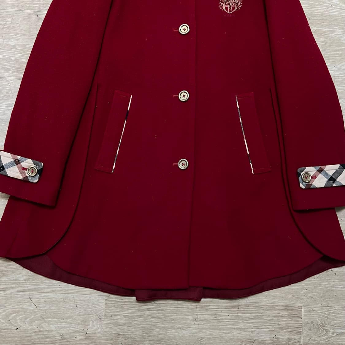 닥스 키즈 체크 배색 모직 코트 자켓 [와인] 165(15세) 상품이미지3