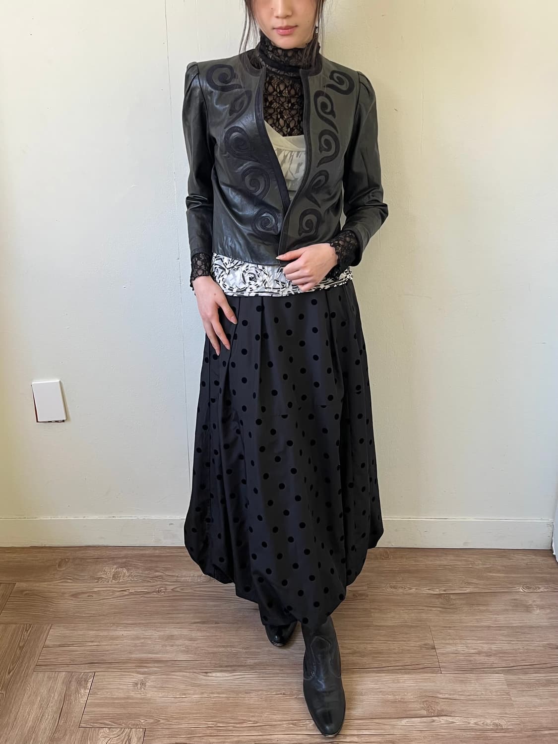 90’s PARIENNE 아라베스크 레더자켓 상품이미지6