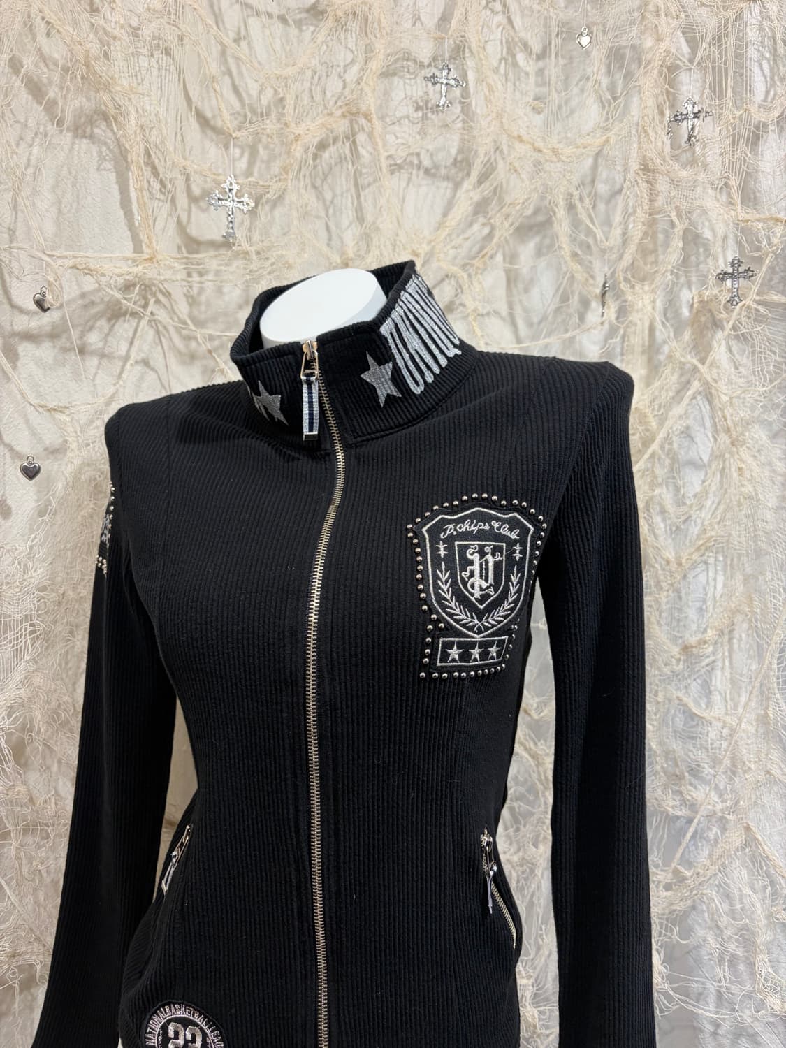 Y2K high-neck stud Glitter zip up 상품이미지7