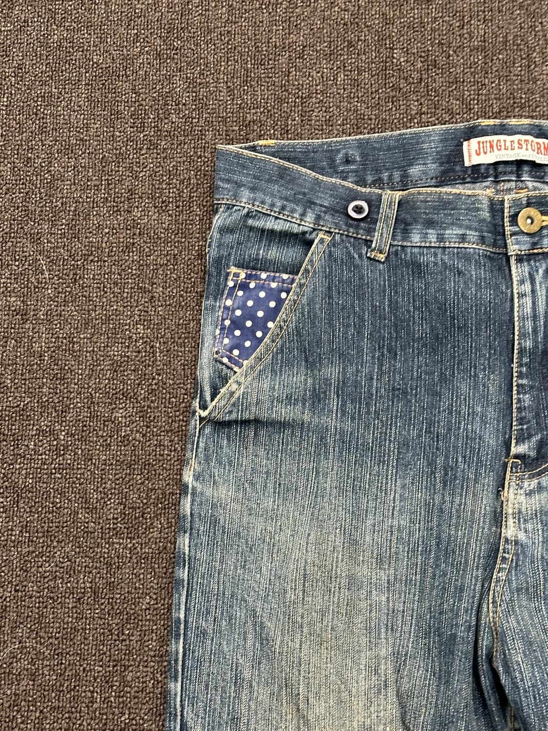 L)정글스톰 빈티지 도트 디테일 워싱 데님팬츠 상품이미지3