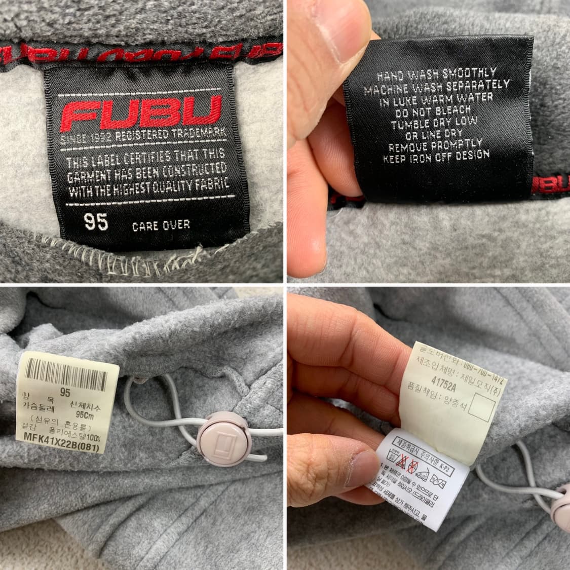 90s 올드스쿨 후부 빅로고 그레이 플리스 풀오버 후디 상품이미지7