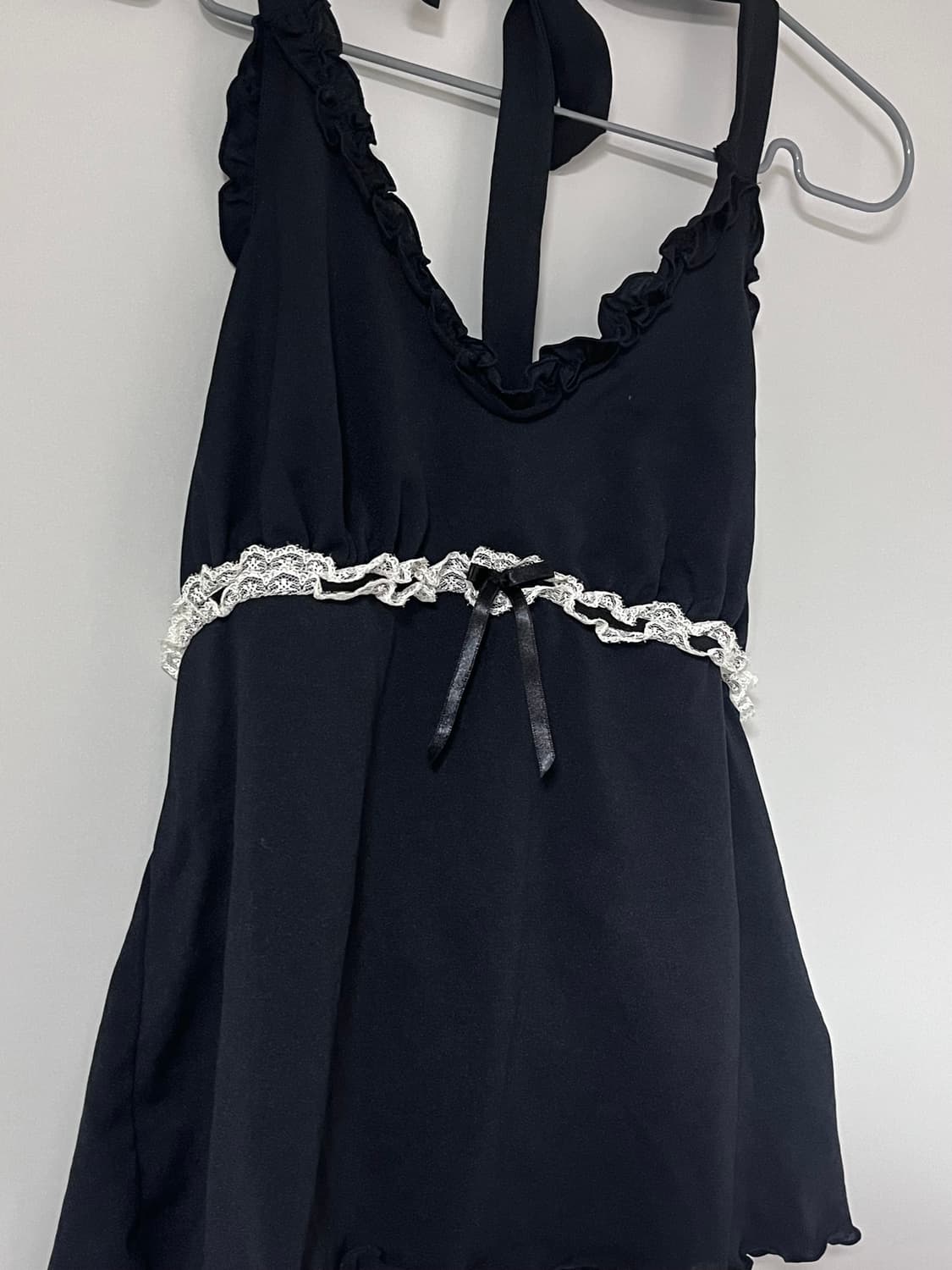 고스로리 홀터넥 고딕 고스 로리타 레이스 리본 셔링 공겜여주 갸루 상품이미지3