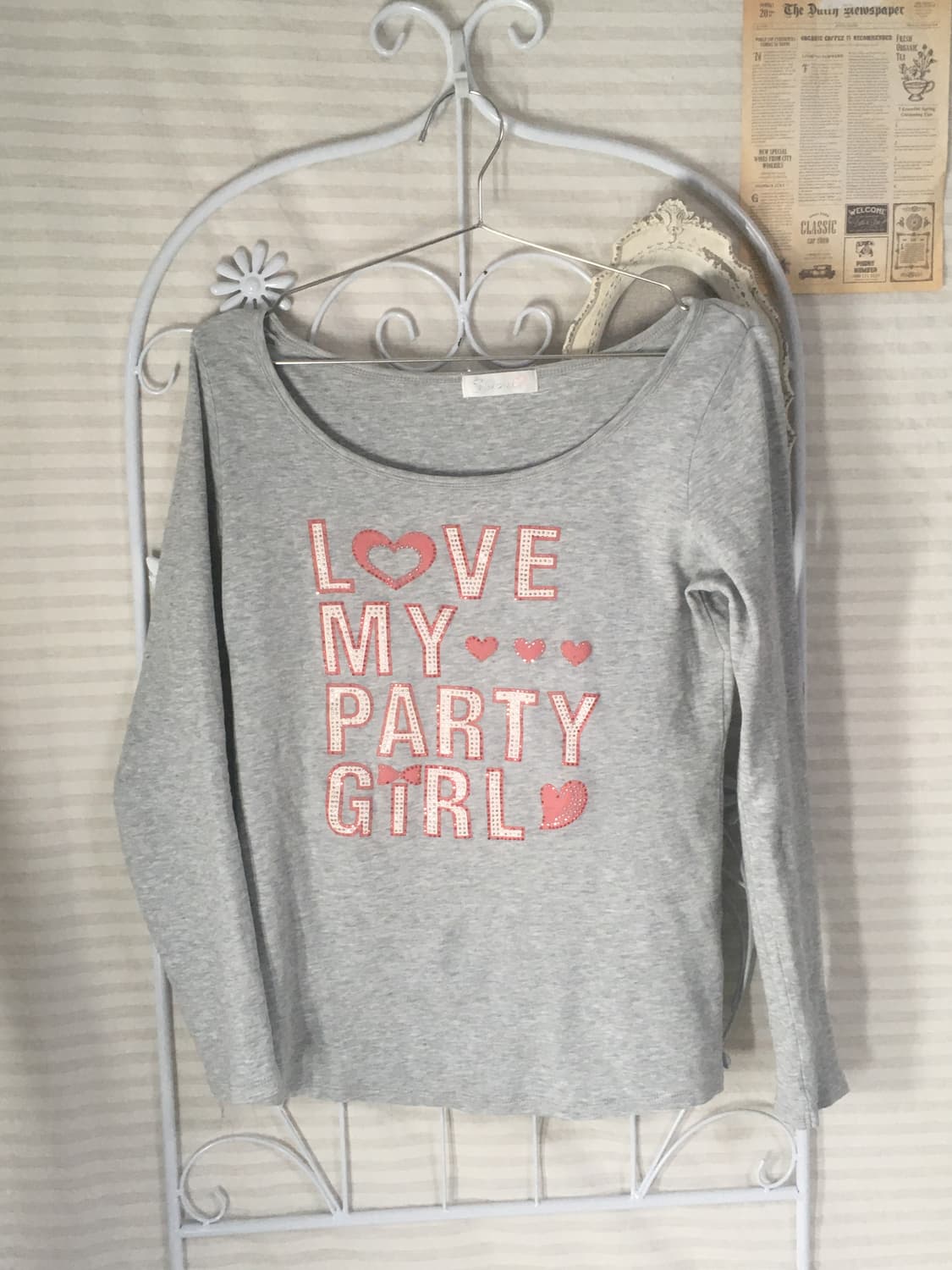 일본빈티지 멜란지 그레이 하이틴 큐빅 리본 티셔츠 상품이미지3