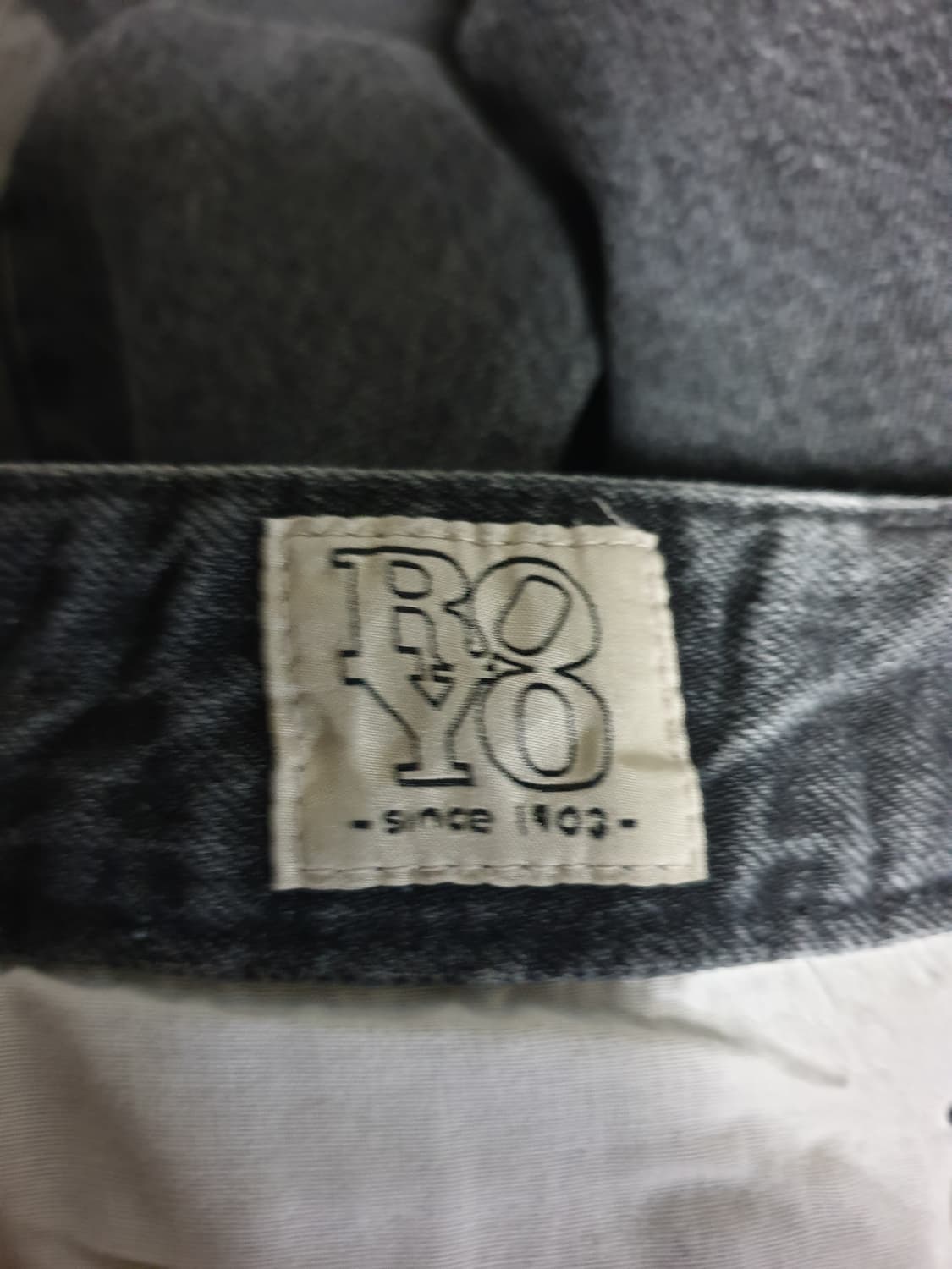 (협업제품) 타임&ROYO 워싱 백레터링 와이드 데님팬츠 흑청 (29) 상품이미지7