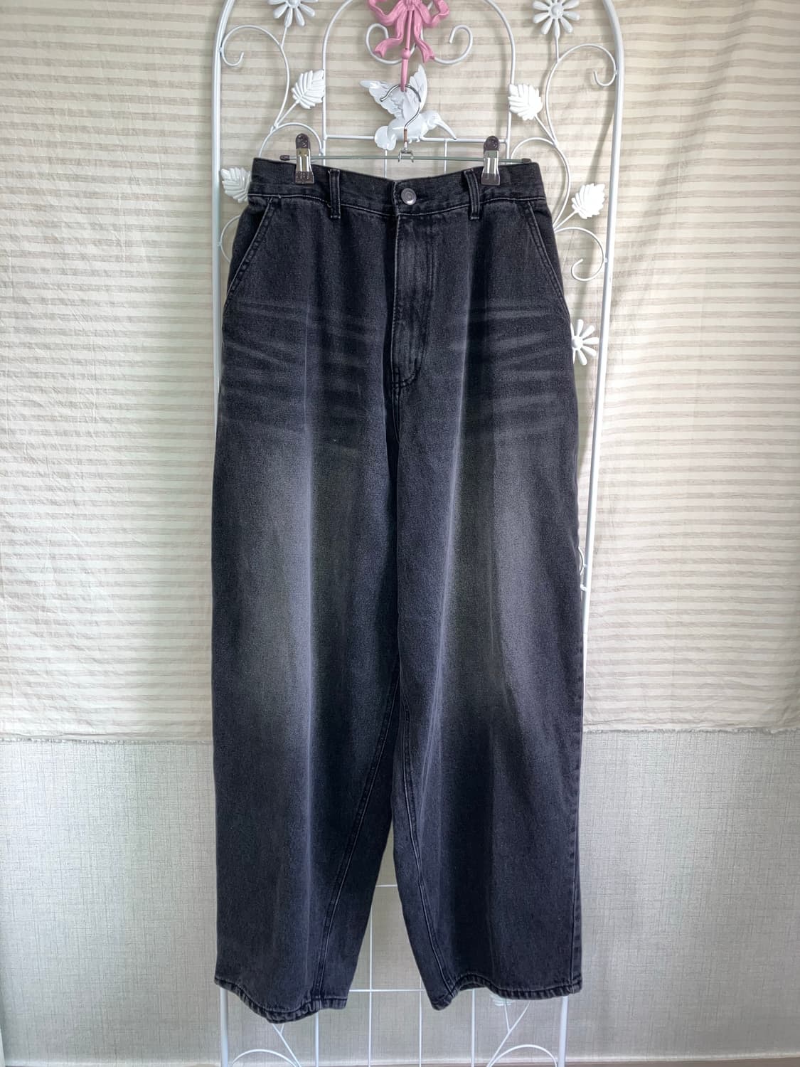 빈티지 흑청 왁싱 데님 팬츠 y2k 스트릿 갸루 펑키473 상품이미지1