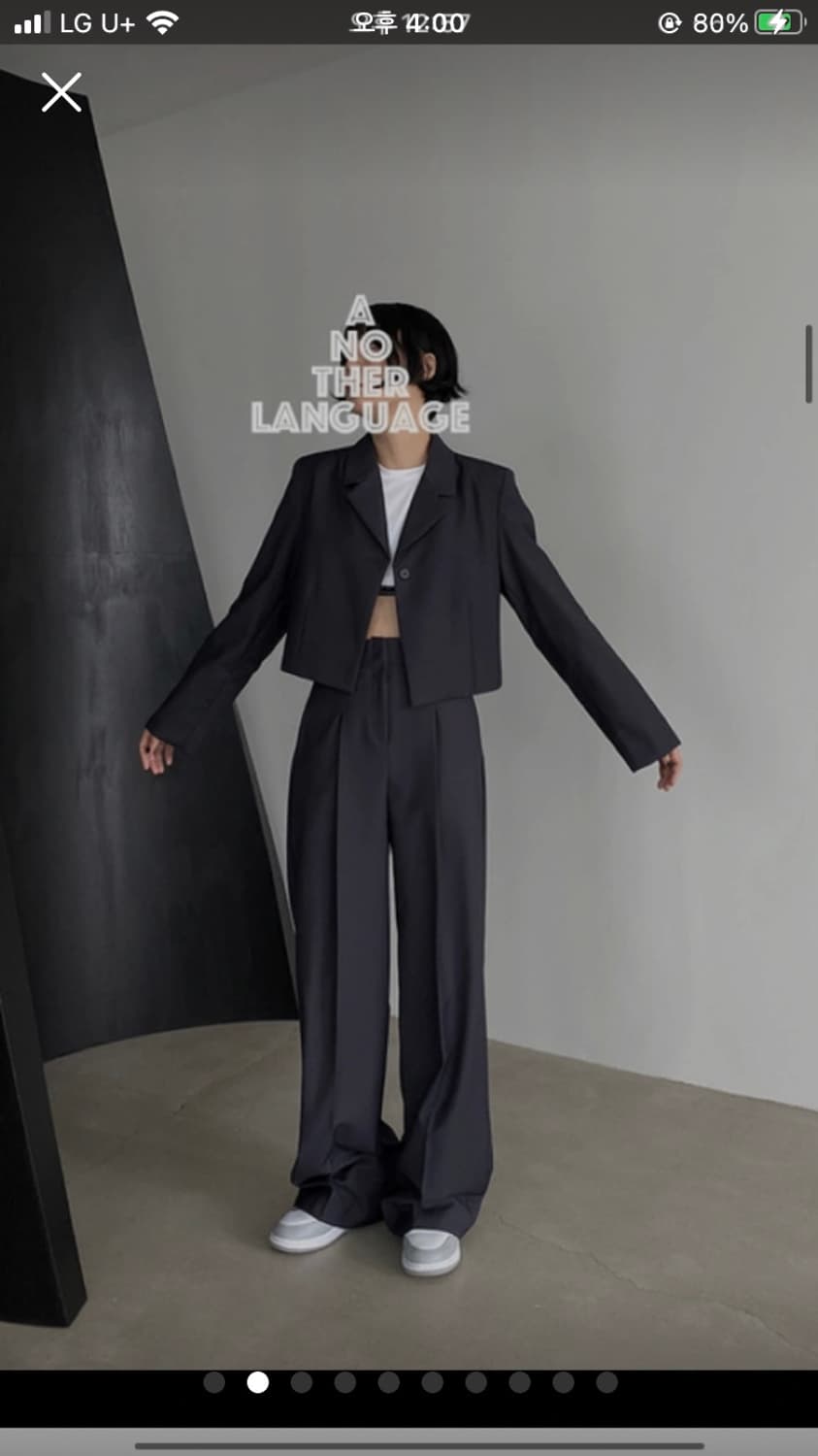 정장셋업) 어나더랭귀지 에프터먼데이 크롭자켓 슬랙스 블루그레이 상품이미지2