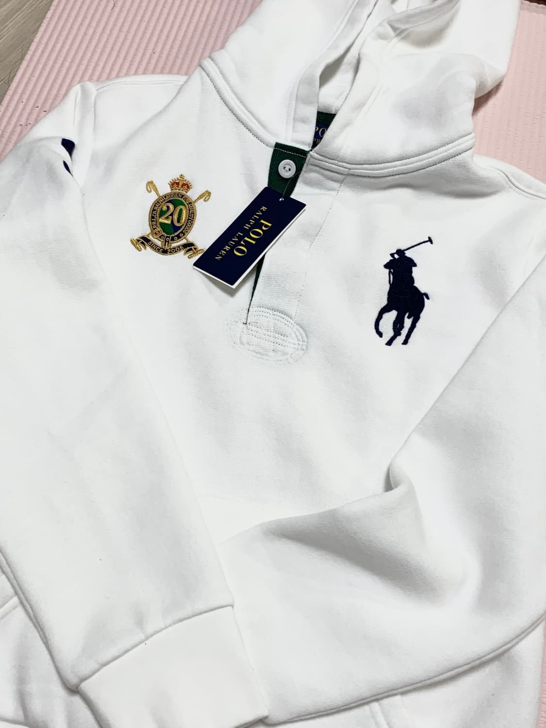 폴로 랄프로렌 보이즈 빅포니 20주년 크레스트 후드티 화이트 상품이미지1