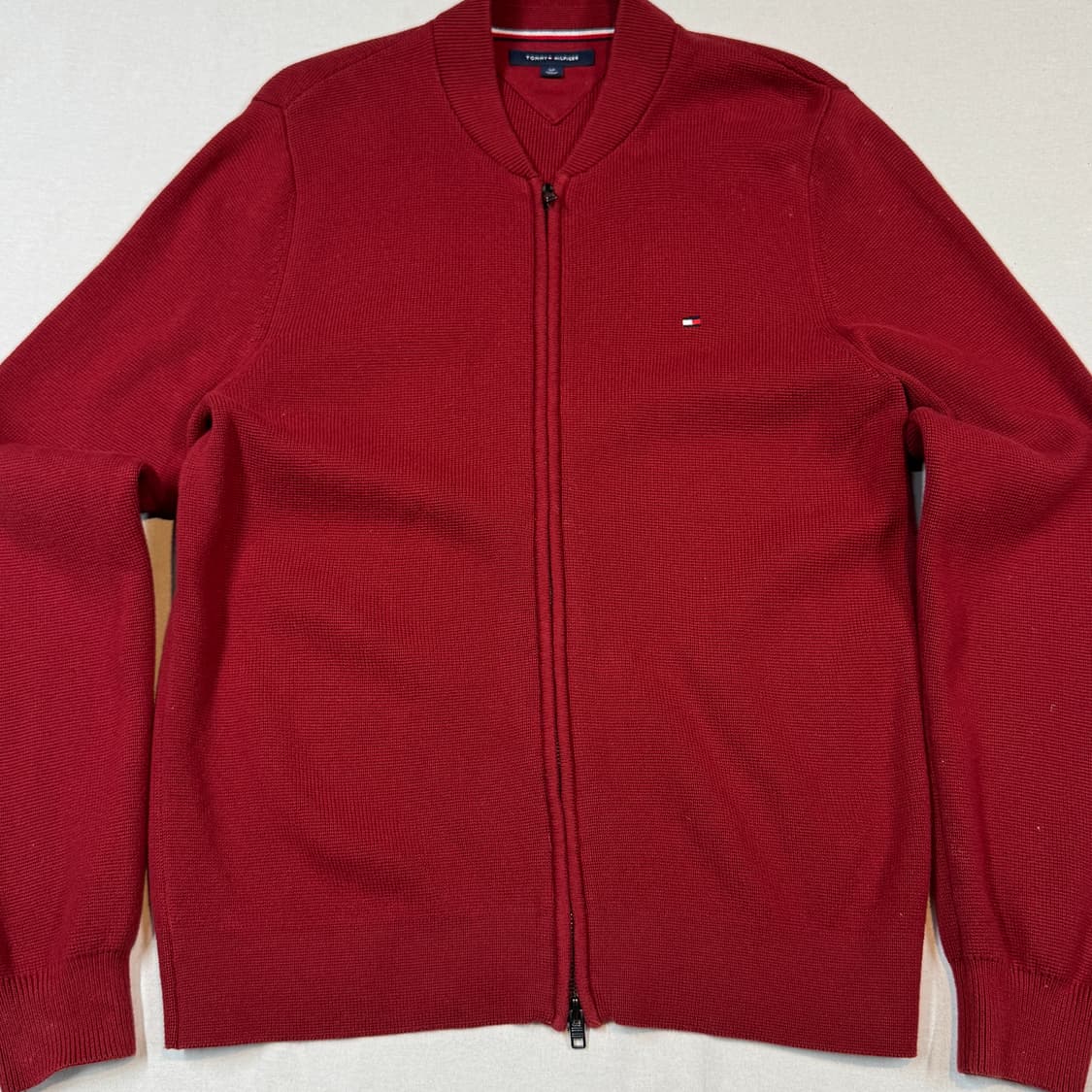 S) 타미힐피거 프리미엄코튼 니트 집업 레드 2way지퍼 상품이미지2