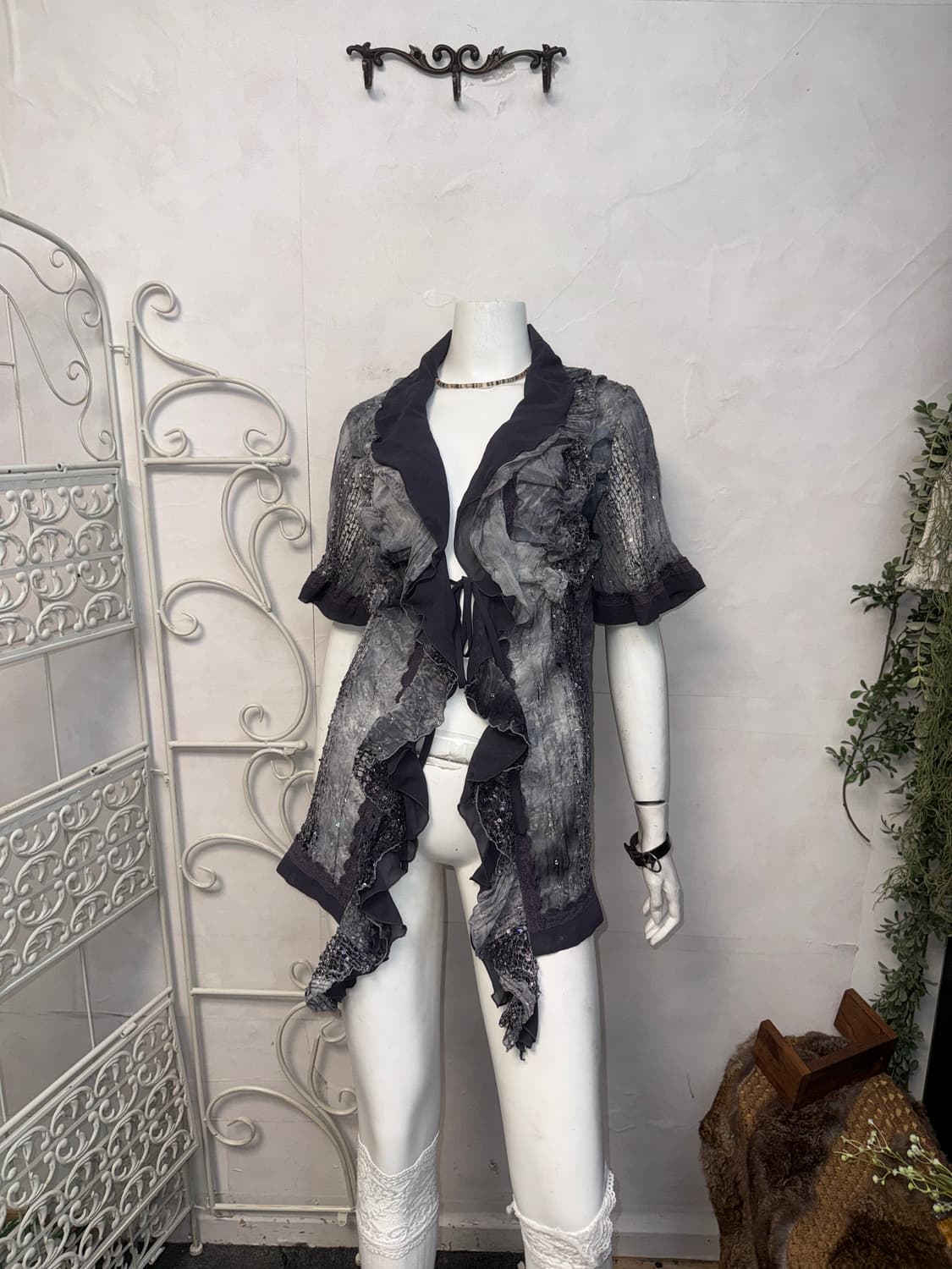 Charcoal tie dye pleats ruffle mesh bl 상품이미지6