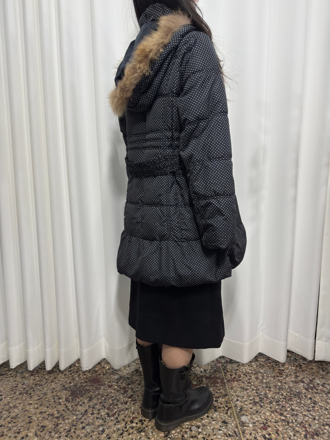 dot fur hood long padding 상품이미지5