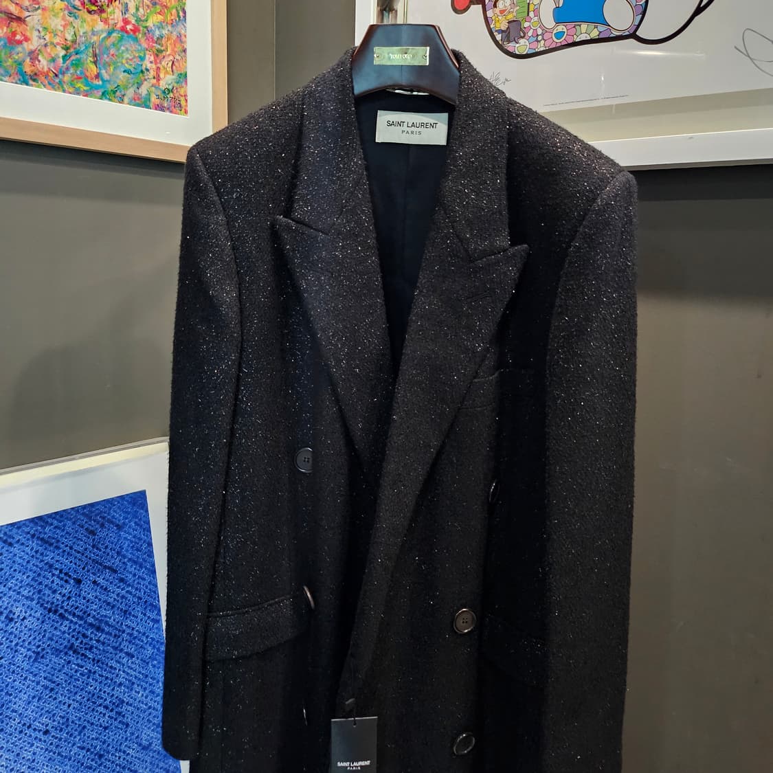 생로랑 로랑 파리 글리터링 올 실버 펄 컬렉션 더블 코트 상품이미지2