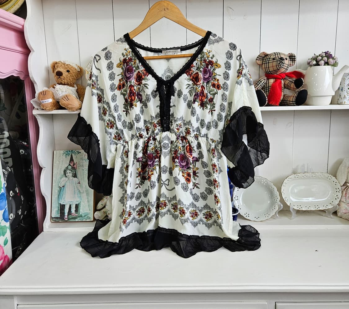 엑시즈팜(Axes Femme) 앤틱 플라워 레이스 쉬폰 블라우스 상품이미지1