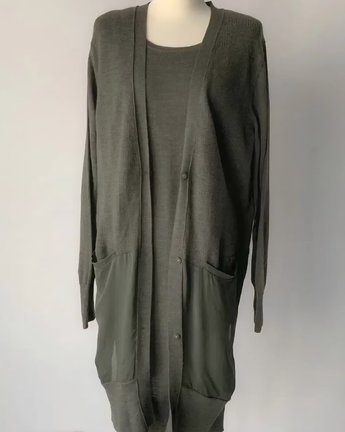 타임 포스트모던 실크배색 롱 니트 가디건 원피스 세트 상품이미지5