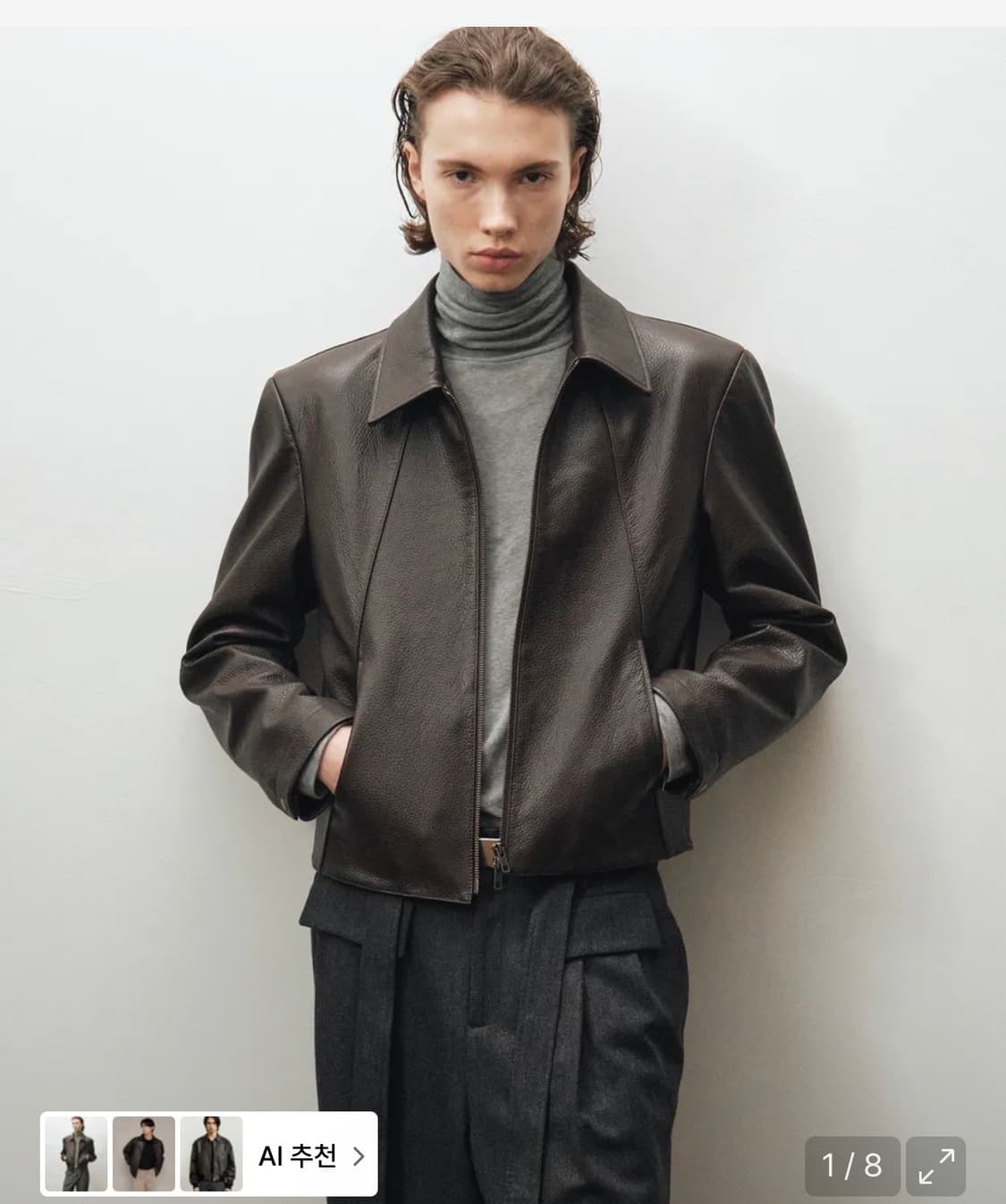 노이어 고트 슈렁큰 레더 블루종 (브라운) 상품이미지1