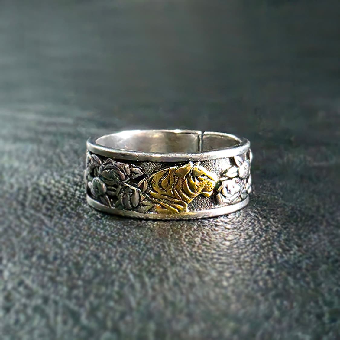 Hwaho 실버 남자 엔틱 빈티지 명품 꽃 호랑이 반지 상품이미지1