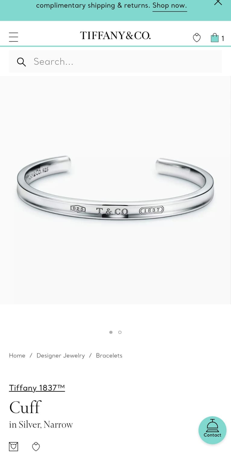 정품 Tiffany & Co. 1837 실버 925 커프 브레이슬릿 상품이미지2