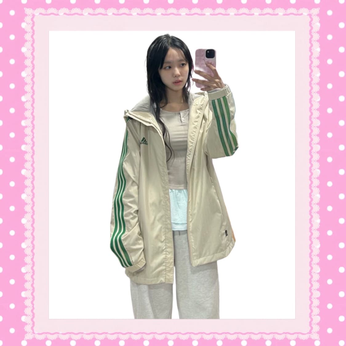 아디다스 대장 탁한 아이보리 초록 윈드져지 상품이미지1