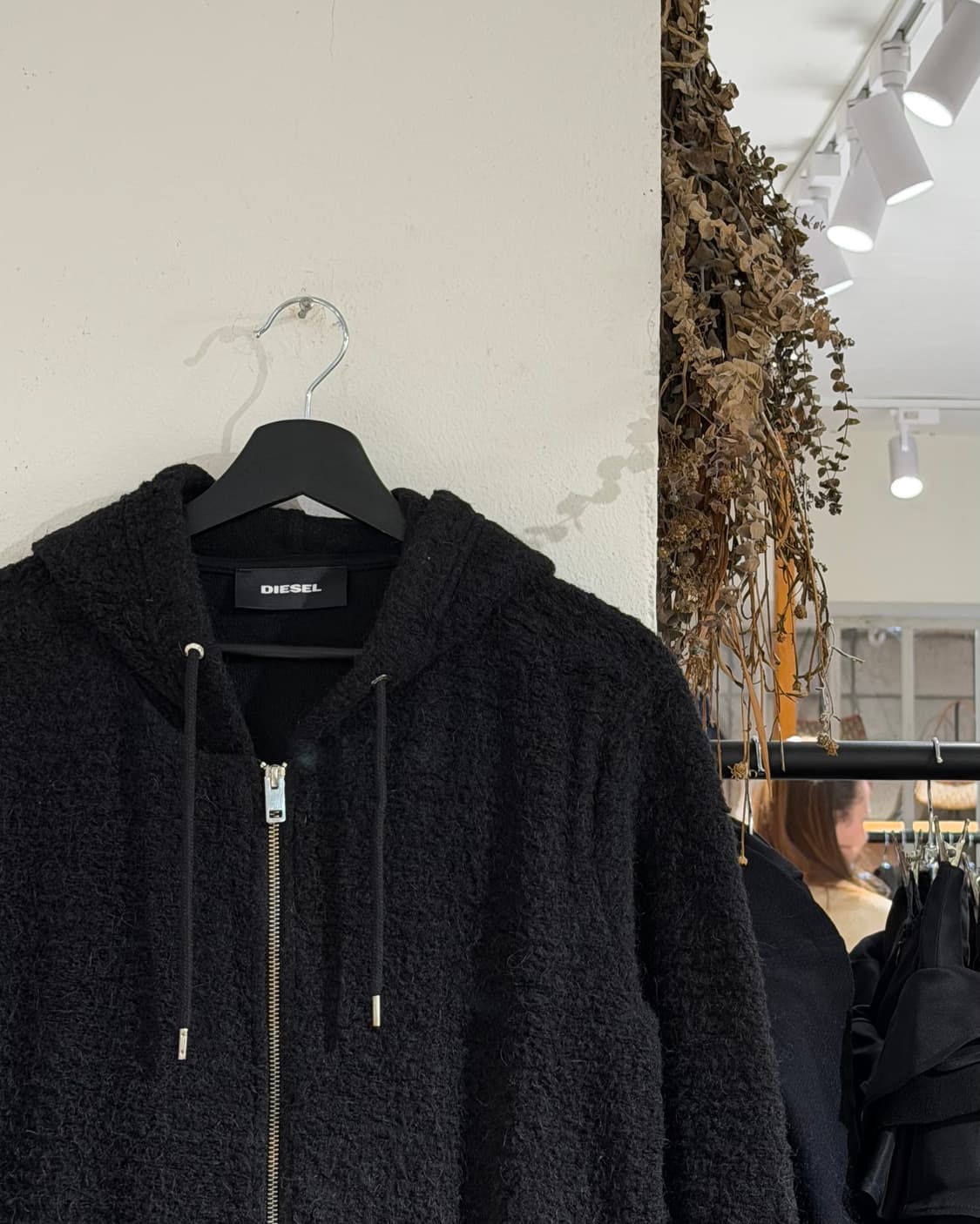 디젤 블랙 테디 플리스 후드 롱 코트  상품이미지3