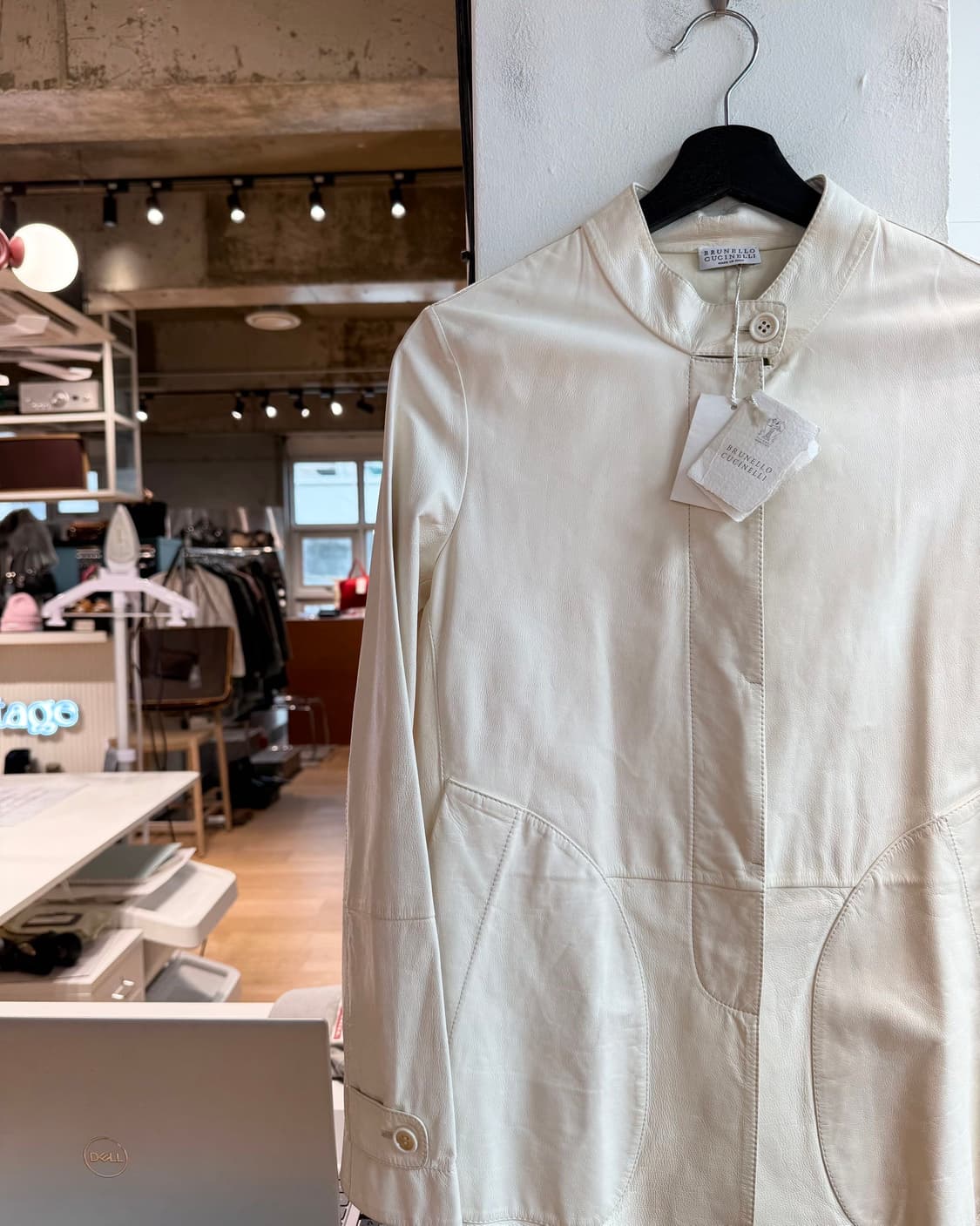 브루넬로 쿠치넬리 아이보리 펠레 레더 자켓  상품이미지4