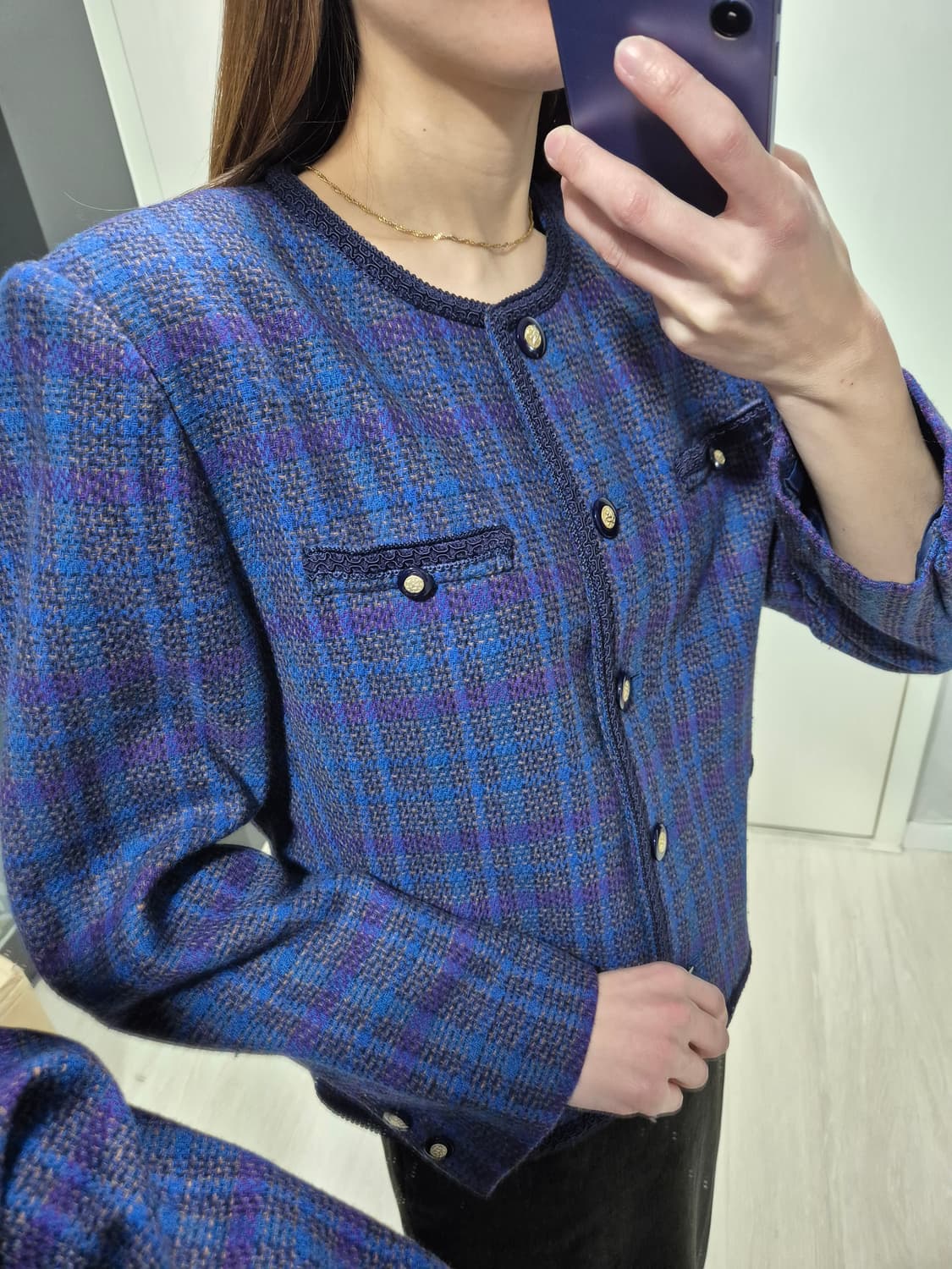 체크 패턴 트위드 빈티지자켓 상품이미지10