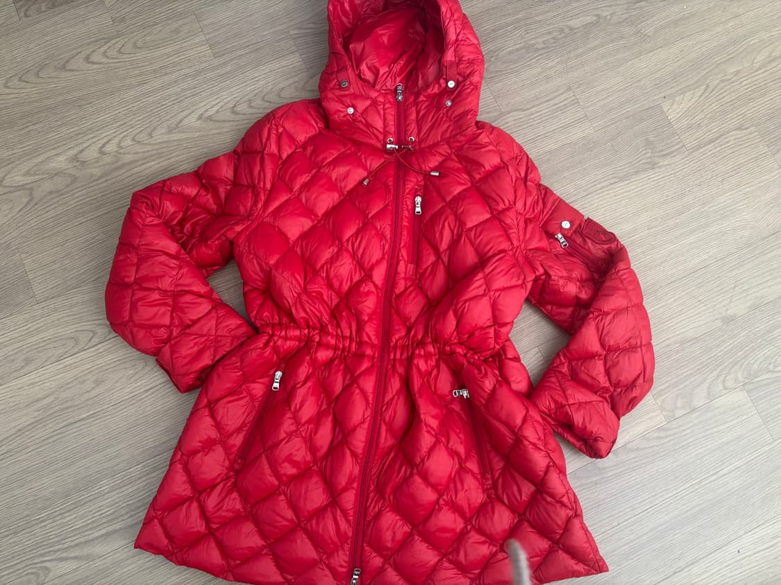 폴로 랄프로렌  경량 스트링 후드 구스 패딩 중기장 여성m 상품이미지1