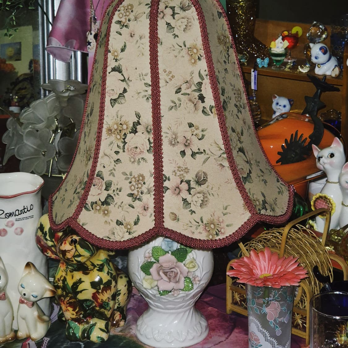 80s 포셀린 장미 꽃포지 도자기 엔틱 램프 상품이미지9