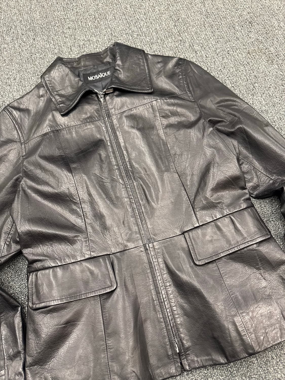 F)MOSAIQUE 빈티지 여성 포켓 레더자켓 상품이미지3