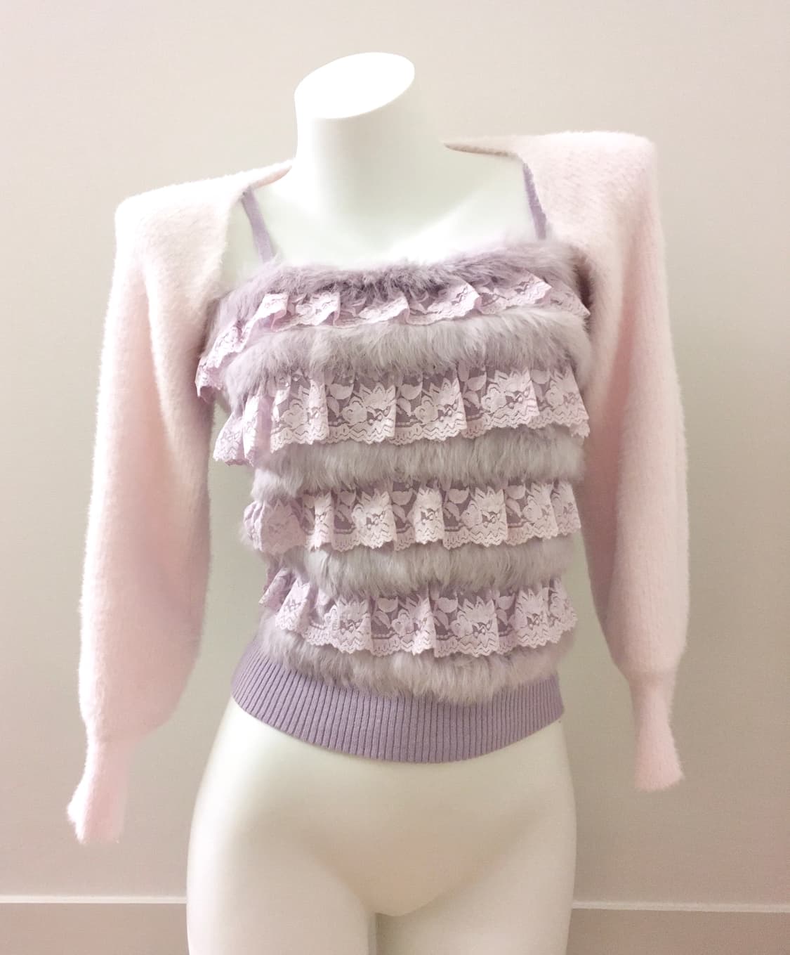 페어리 퍼 프릴 슬리브리스 오리엔탈 연보라 갸루 y2k 상품이미지2