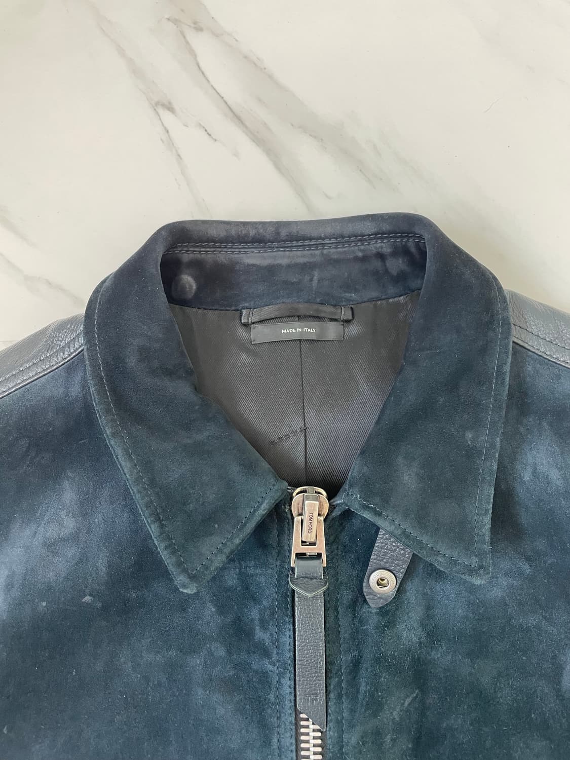 새상품 25FW 톰포드 레더 트리밍 스웨이드 블루종 자켓 54 옷걸이O 상품이미지2