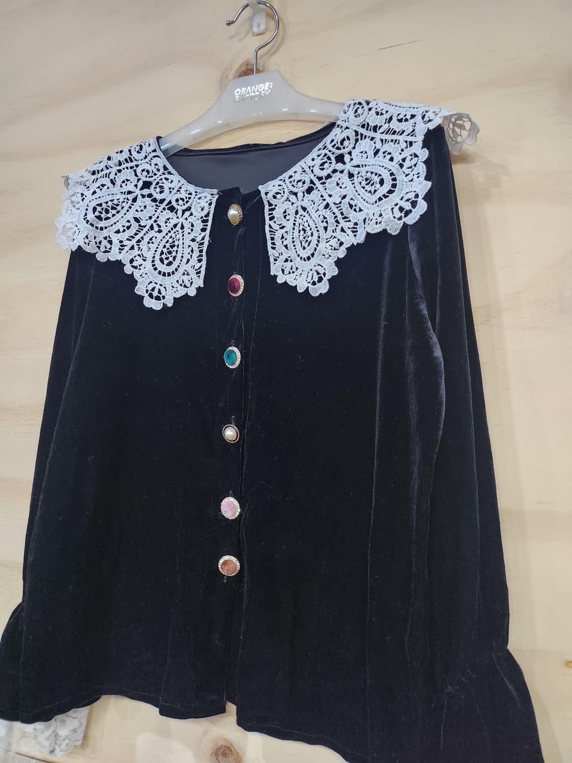 673) 레이스 포인트 벨벳 블라우스 상품이미지3