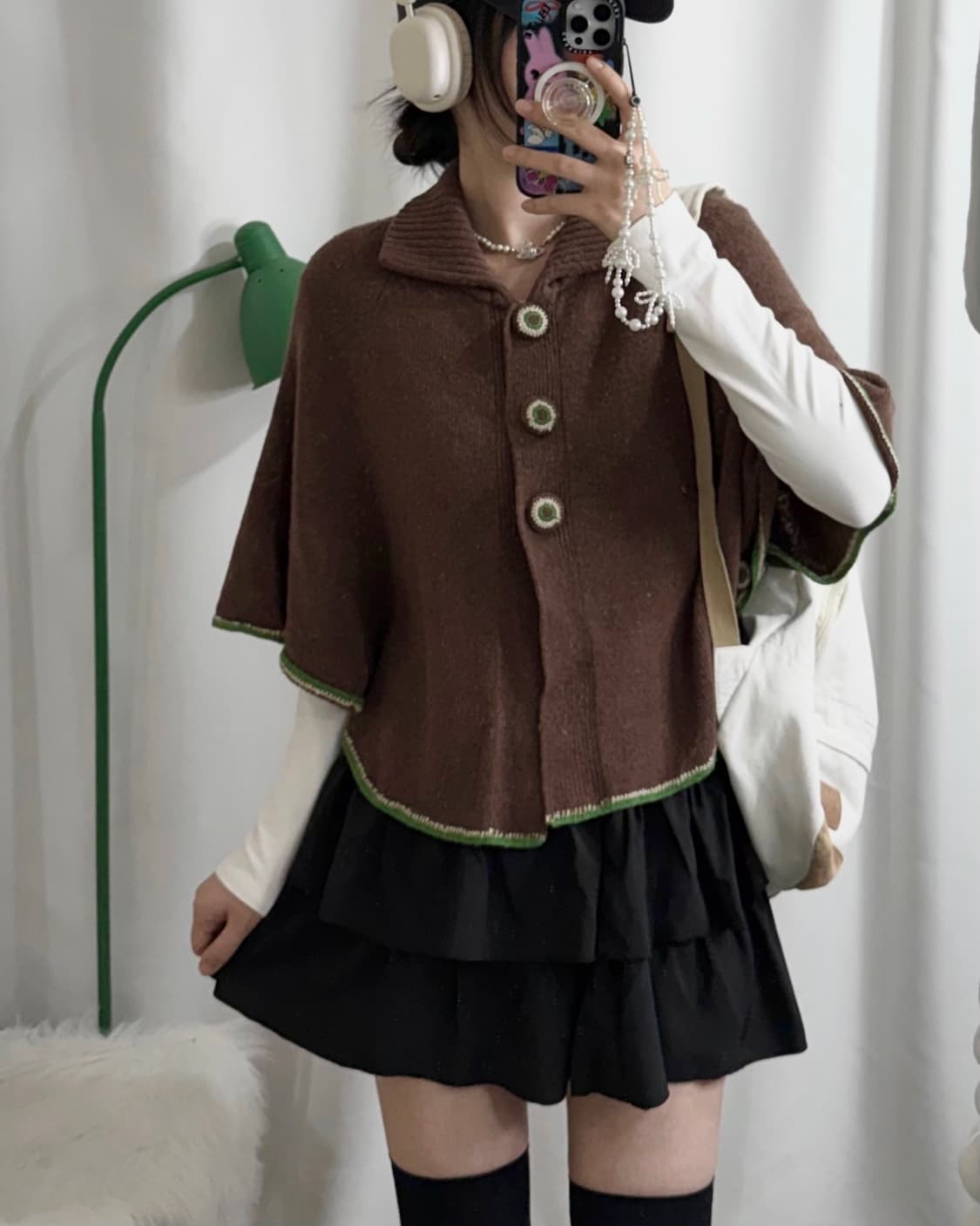 브라운 & 그린 초코나무숲 케이프 니트 가디건 상품이미지5