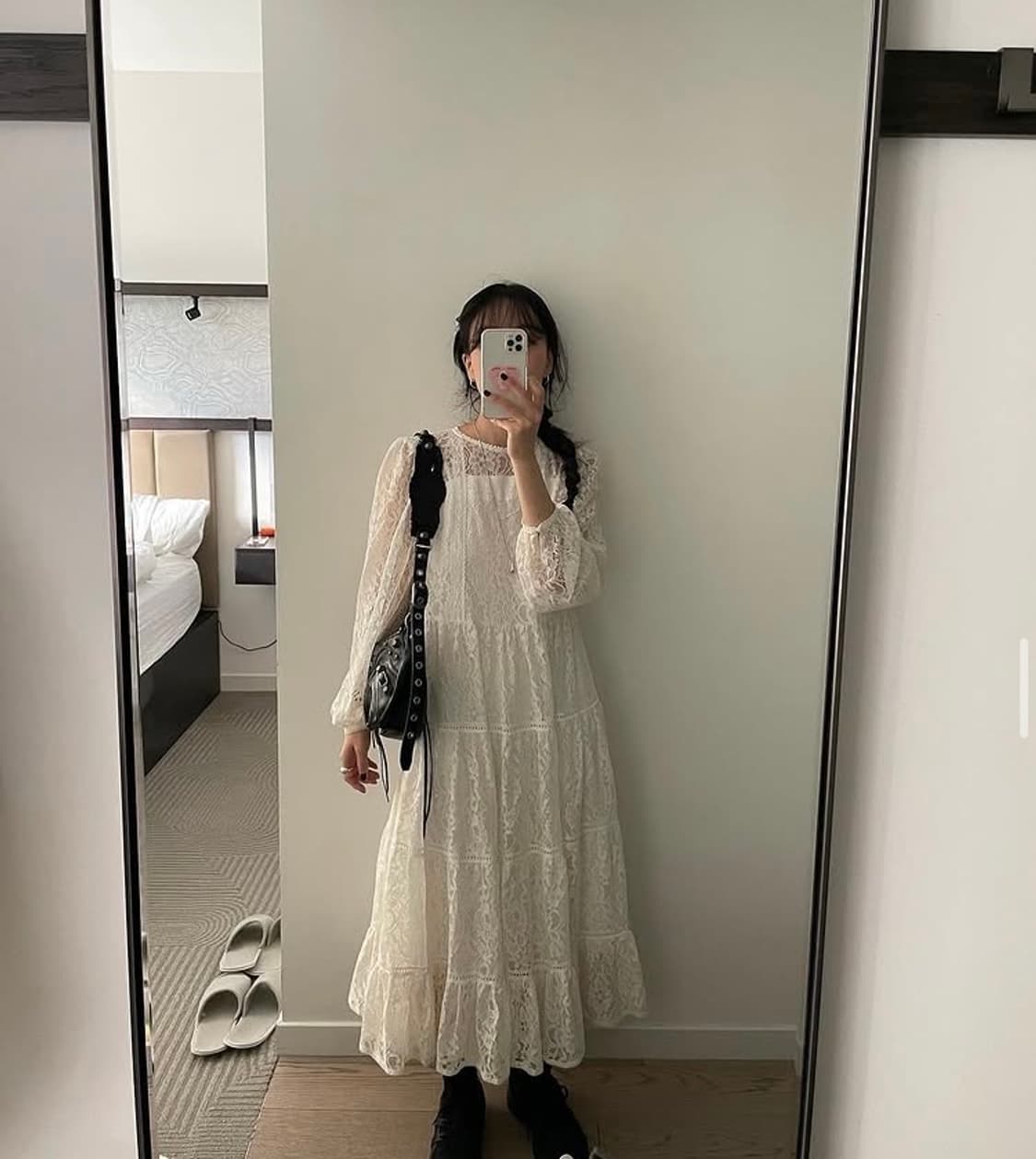 Fletta 플레따 롱 빈티지 무드 레이스 아이보리 화이트 드레스 원피스 상품이미지4