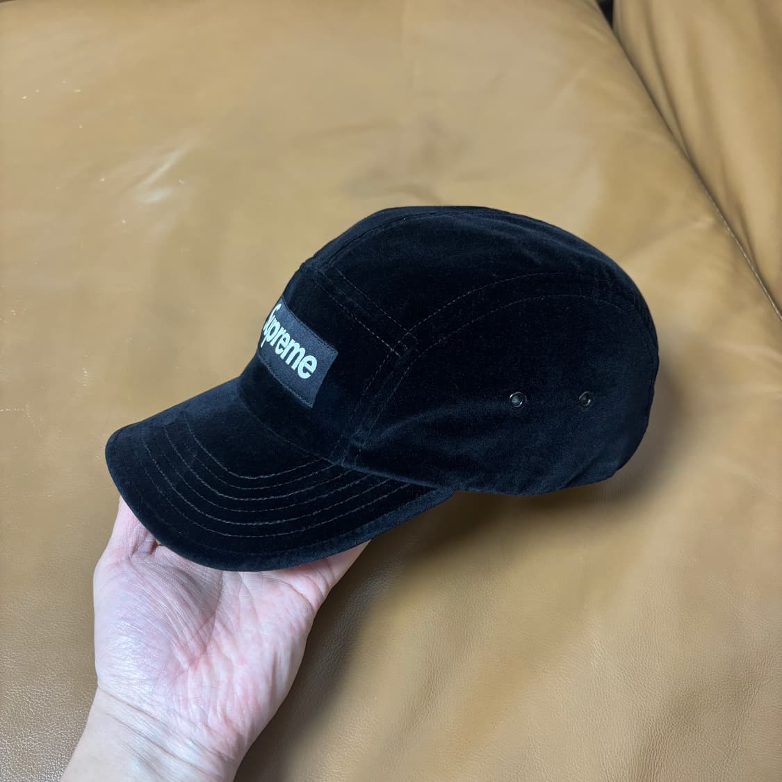 슈프림 캠프캡 모자 박스로고 벨벳 블랙 상품이미지4
