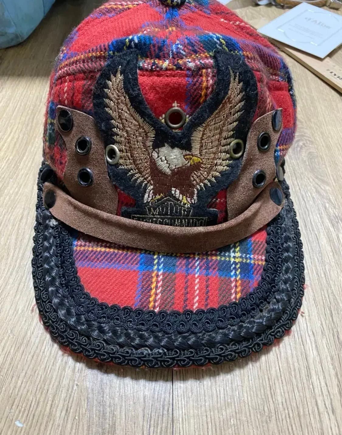 플란넬 체크 모자 상품이미지2