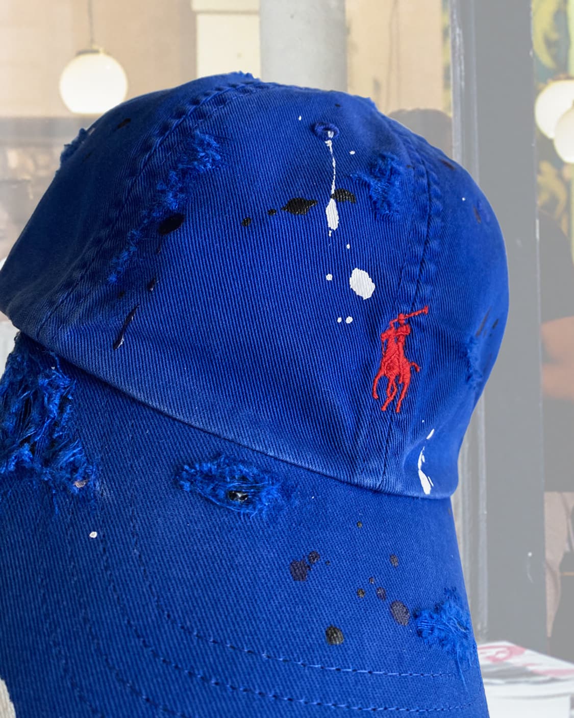 폴로 블루 디스트로이드 페인팅 빈티지 볼캡 모자 상품이미지4