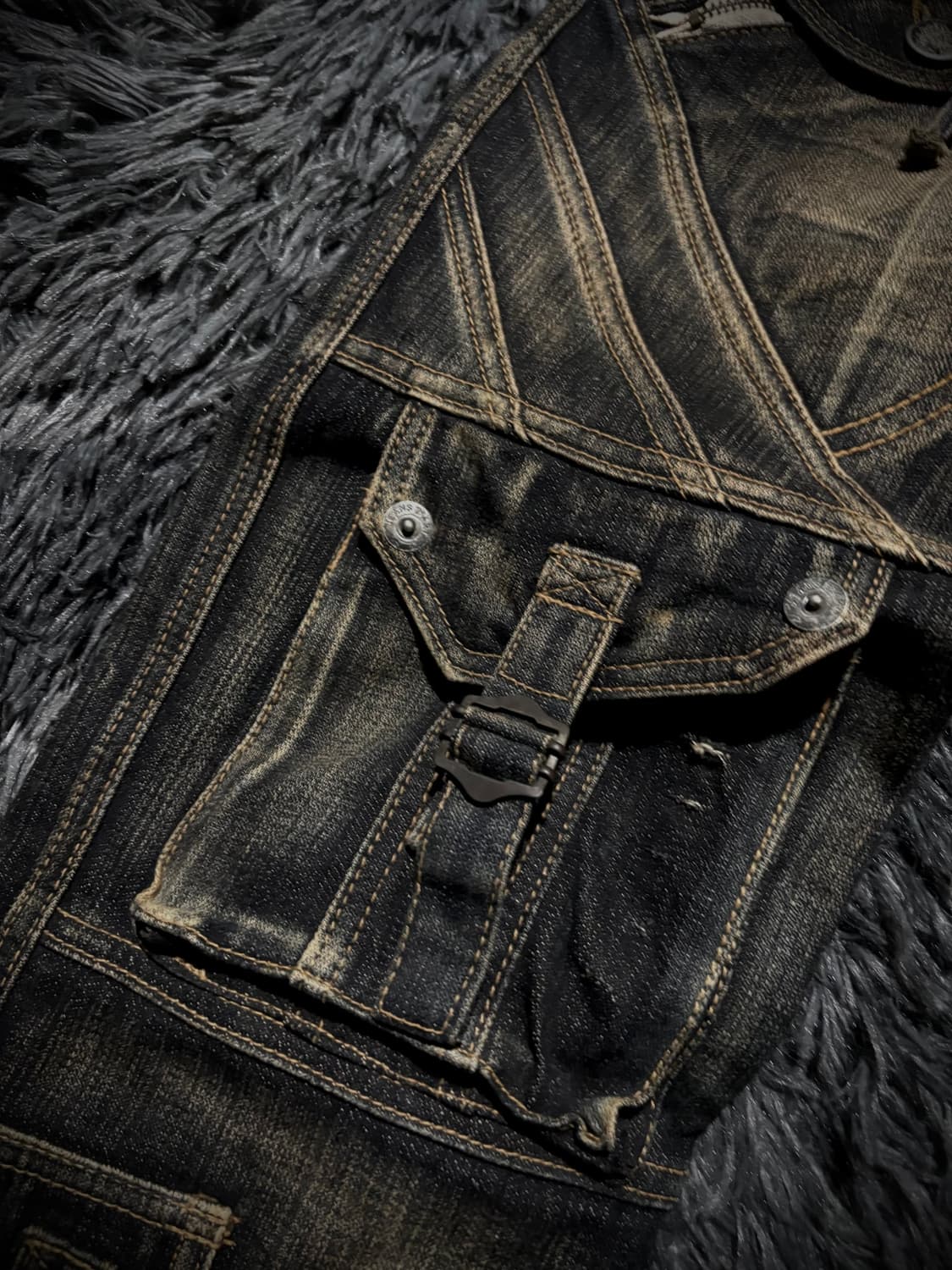 JEANS DE ART 옐로우 워싱 멀티포켓 백 윙자수 데님 카고팬츠 상품이미지6