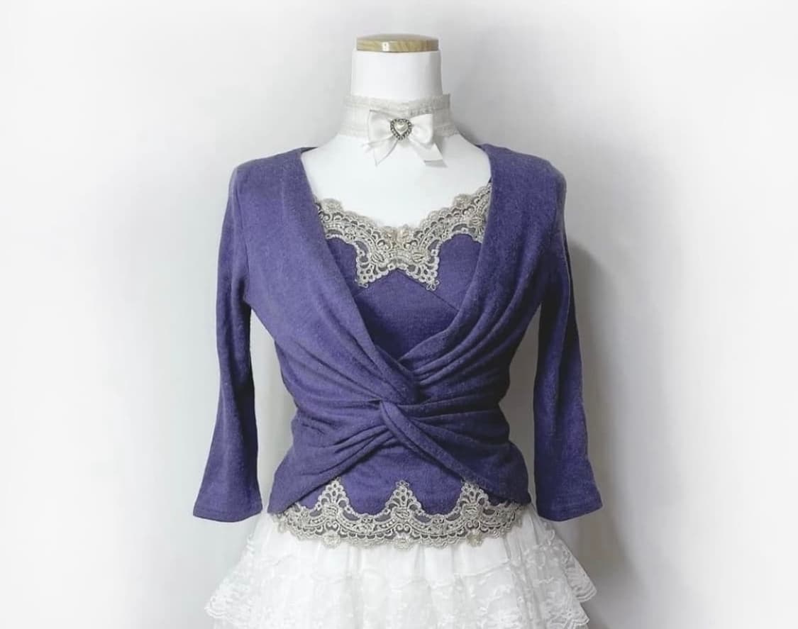 세실맥비 퍼플 레이스 셔링 탑 7부 니트 페어리 바이올렛 보라 오네갸루 상품이미지1